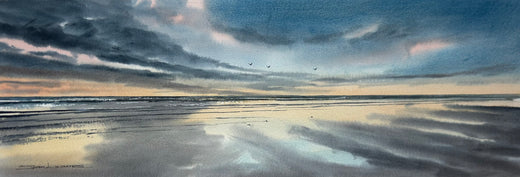 Sunset on Wet Sand Original Painting Bigbury Bay Devon