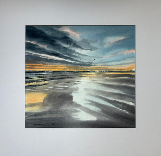 Original Painting Sunset Wet Sand Reflections Bigbury Bay Devon