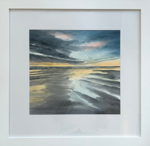 Original Painting Sunset Wet Sand Reglections Bigbury Bay Devon